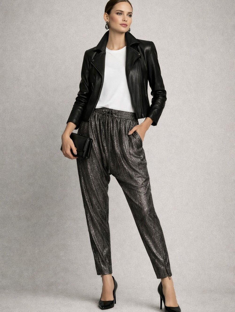 IRO Pants Womens Silver Metallic Amber Anthracite Harem Drop Crotch Jogger Sz 2
